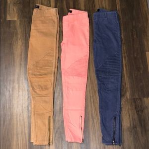 Beulah Moto leggings- 3 pairs! (Khaki, blue, pink)